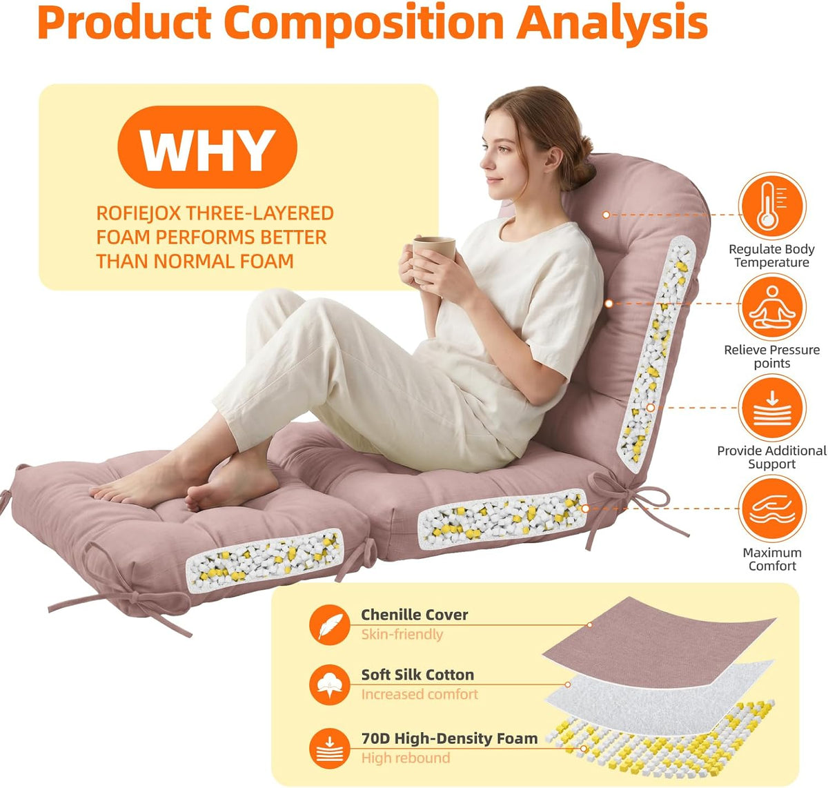 Rocking Chair Cushion Set, Ottoman Cushion Included, Pink