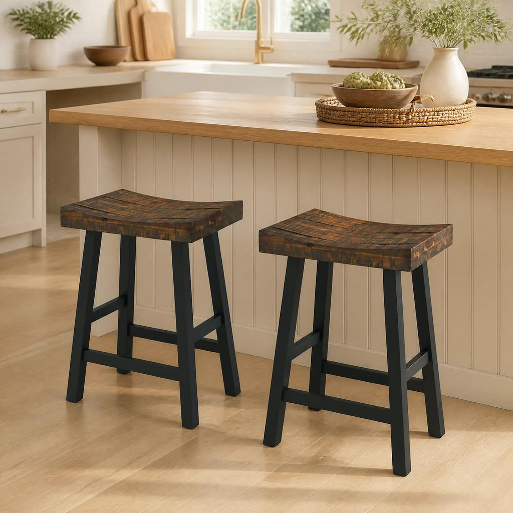 COSTWAY 24-inch Wooden Saddle Stools Set of 4 with Curved Seat Surface