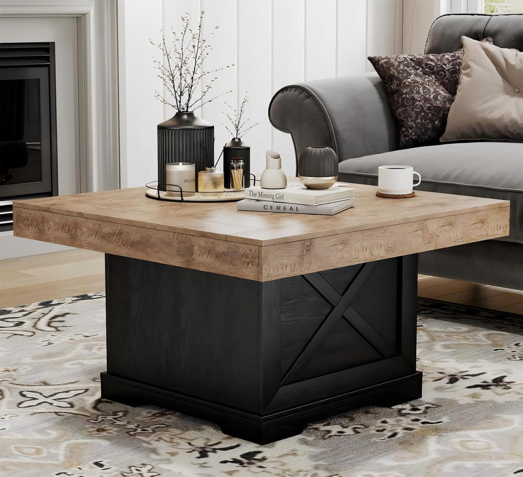 Lareth 31.5 in Rustic Coffee Table for Living Room with X-Design, Square