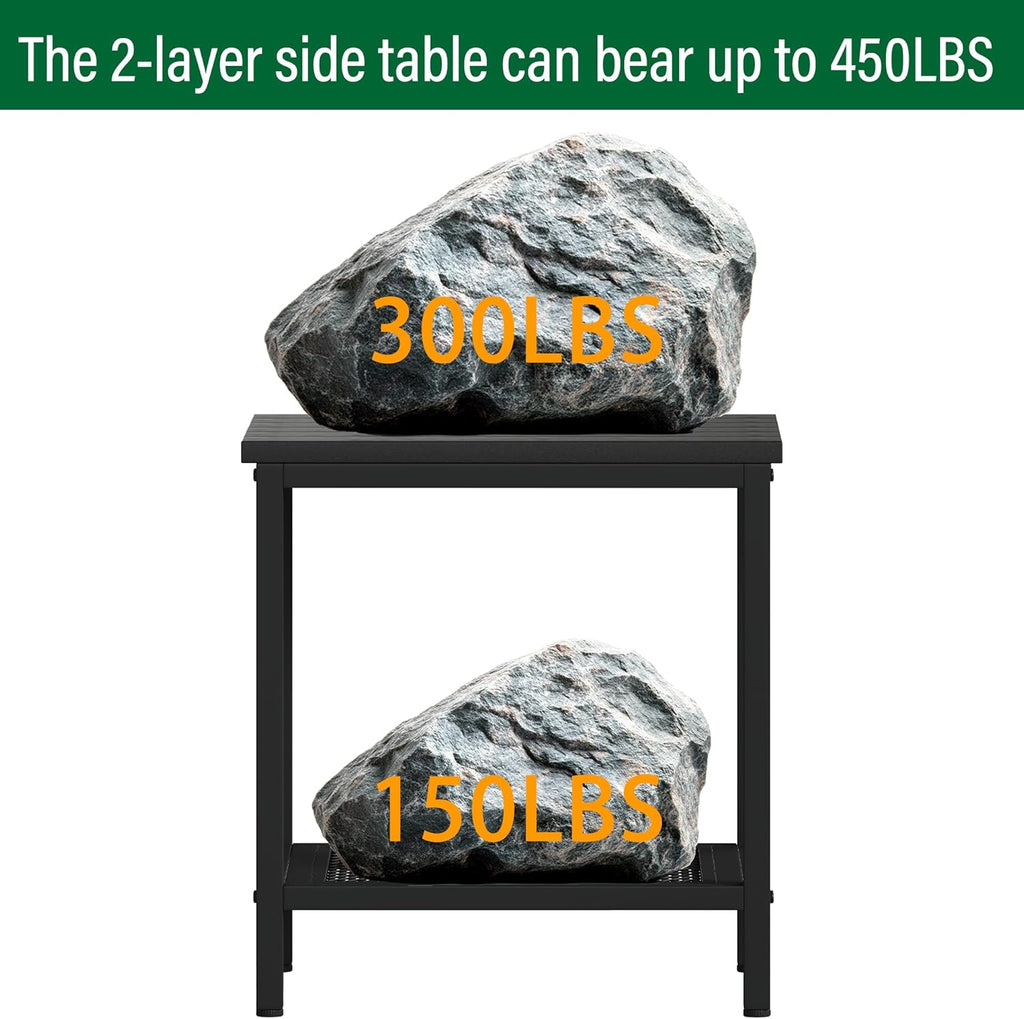 Outdoor Side Table with Storage 2-Tier Patio End Table,Black 2PC