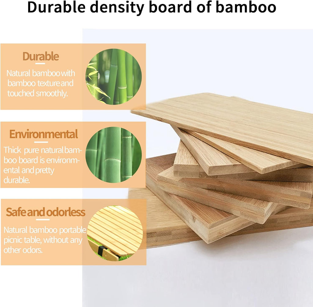 Portable Folding Table,4Ft Bamboo Outdoor Camping Table,Low Picnic Table for Sitting on the Floor,Beach Foldable Table with Carry Bag and Tablecloth,Boho Table for Camping,BBQ,Party