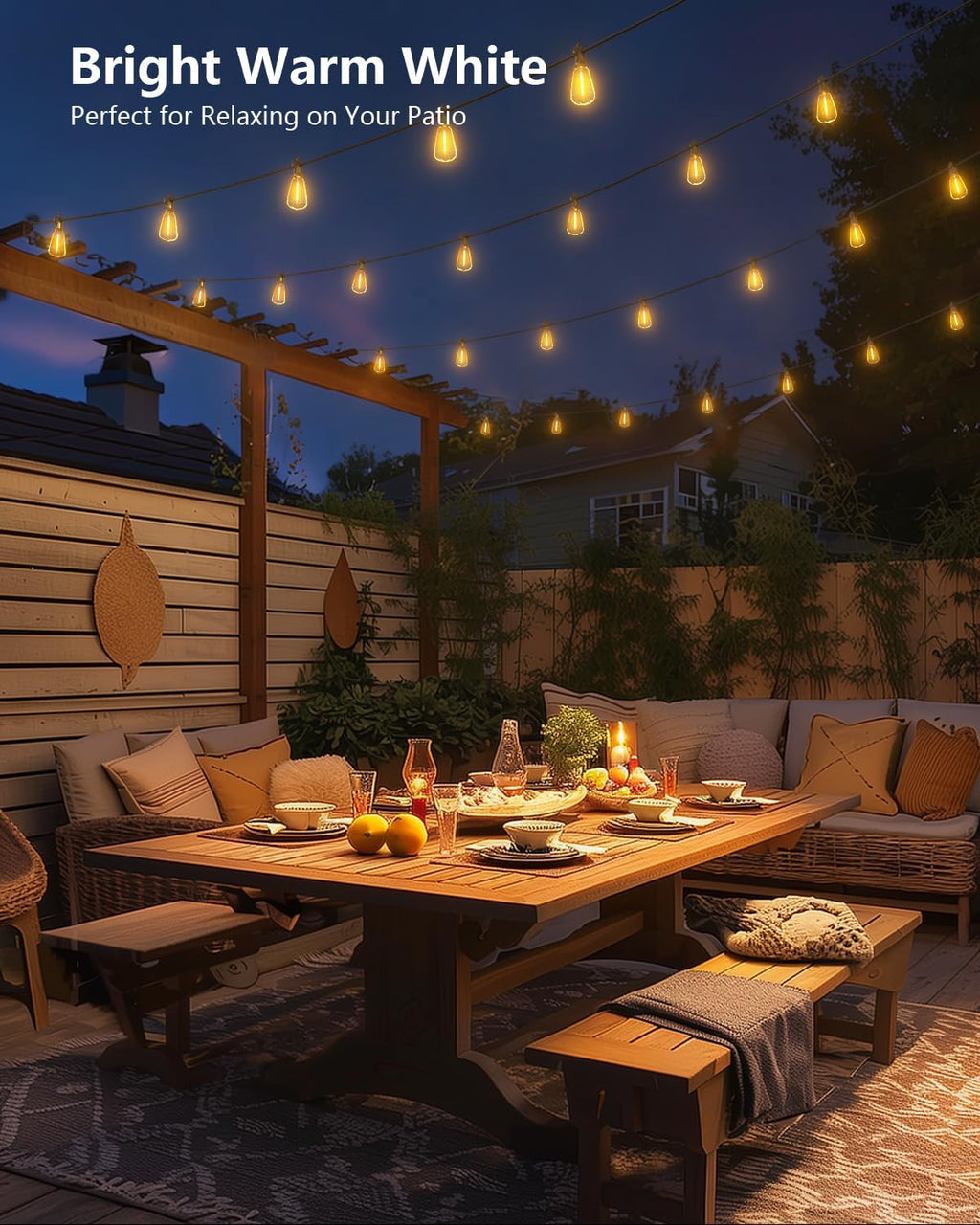 brightown 100ft solar string lights outdoor, 31+2 shatterproof, front angle view