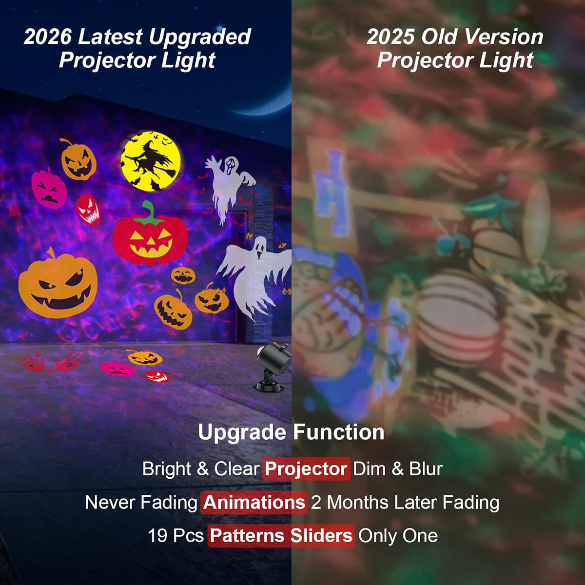 Brighter Halloween Projector Lights, 2026 Upgraded Halloween Decorations Holiday Projector Display 4 Patterns at A Time (Ocean Wave & Patterns), 4 Holiday Themes Christmas’ Day Decor Light
