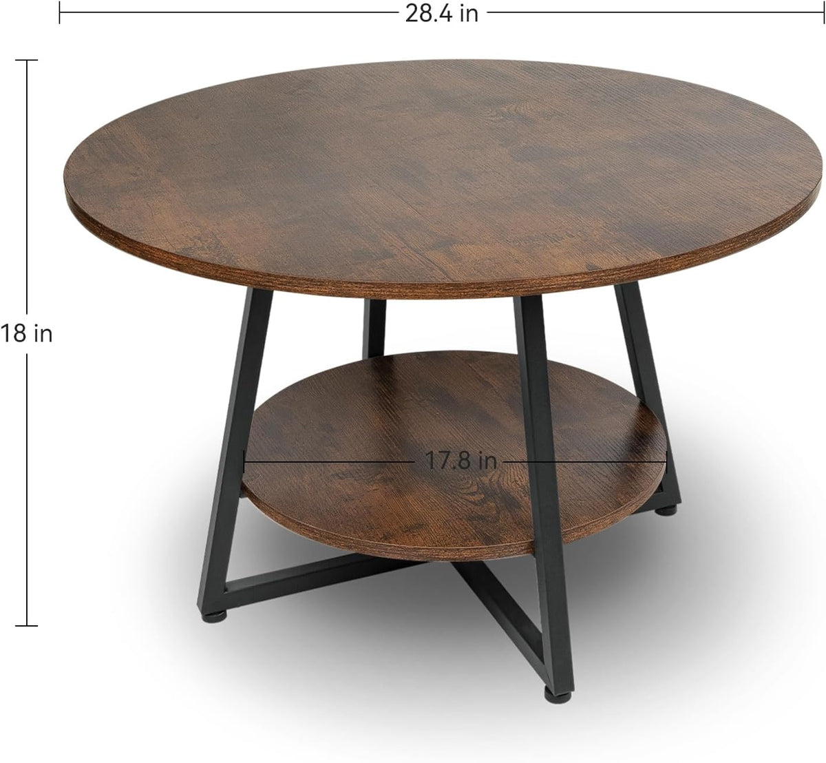 Round Coffee Table, 2-Tier Circle Coffee Table with Storage, Modern Wood Round Center Table, for Living Room, Small Space, Home Office, Easy Assembly, Rustic Brown