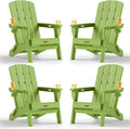 Folding Adirondack Chairs Set of 4, HDPE, 2 Cup Holders, Lime