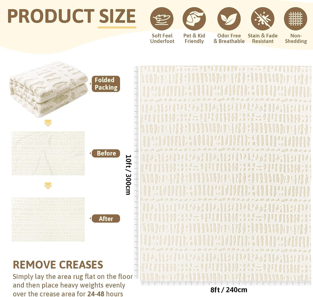 Yamaziot Washable 8x10 Area Rugs for Living Room Non Slip Ivory Beige