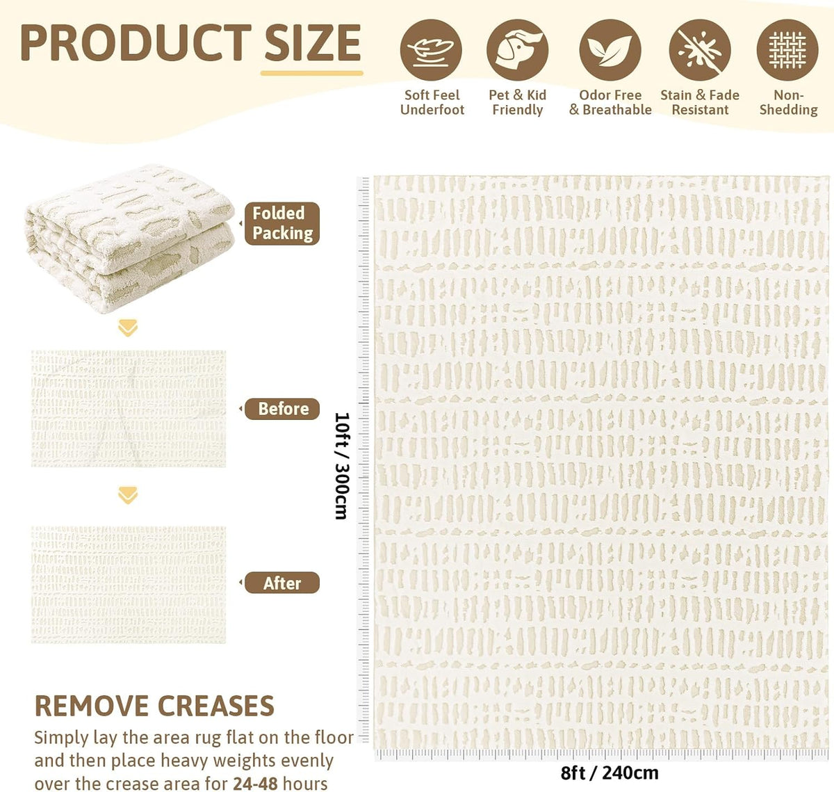 Yamaziot Washable 8x10 Area Rugs for Living Room Non Slip Ivory Beige