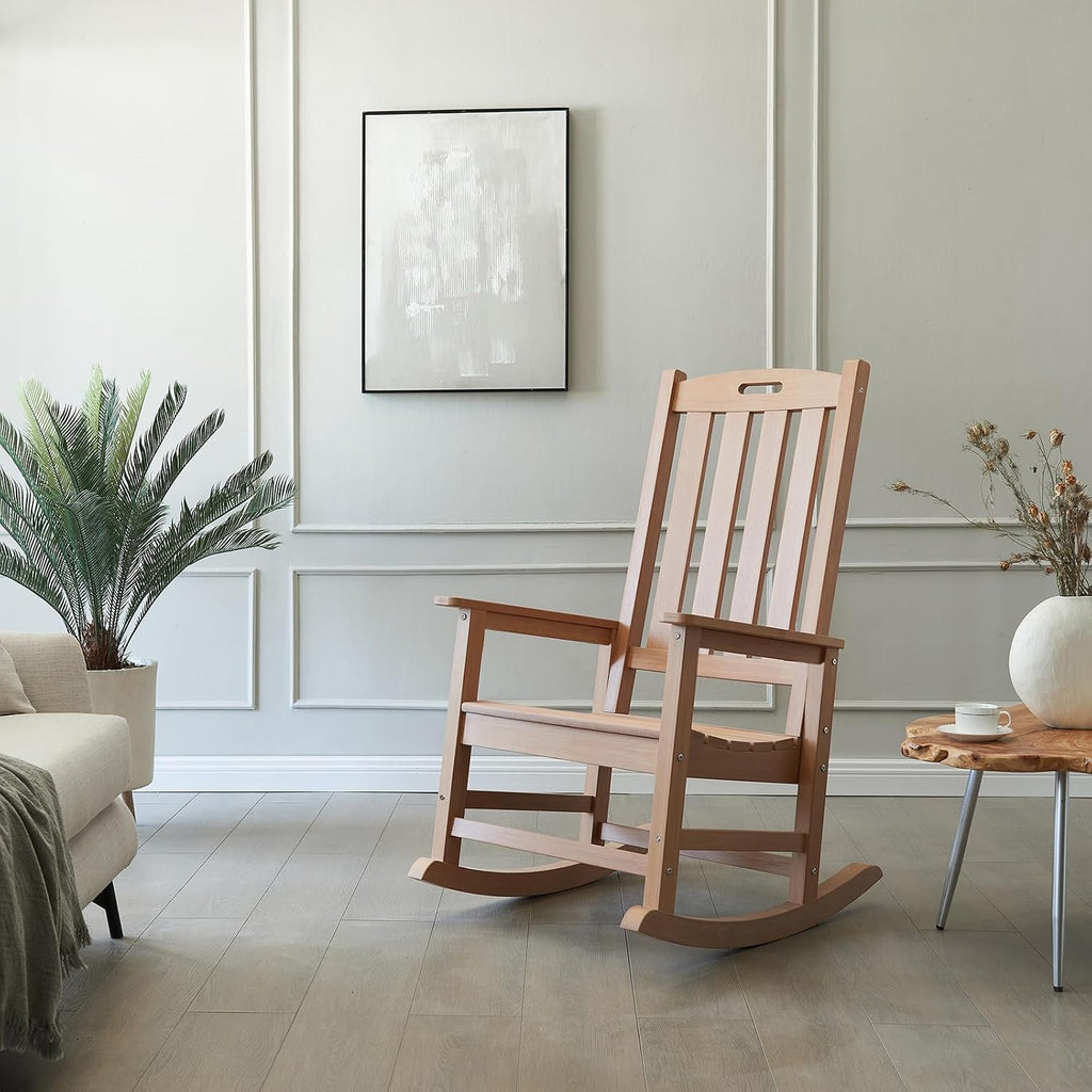 Psilvam Outdoor Rocking Chairs Set of 2, Oversized Porch Rocker (Teak)