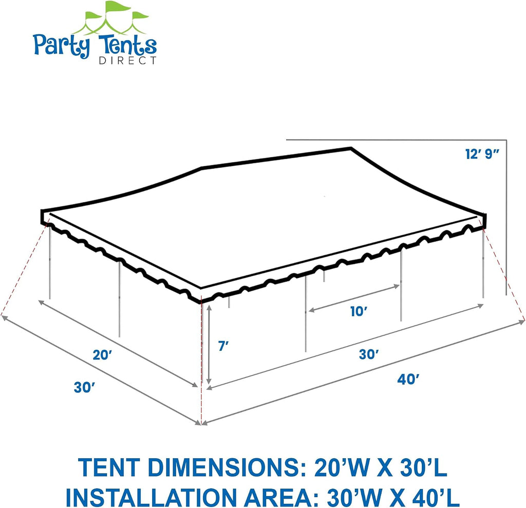 Party Tents Direct 20' x 30' Standard Canopy Pole Tent, White Top