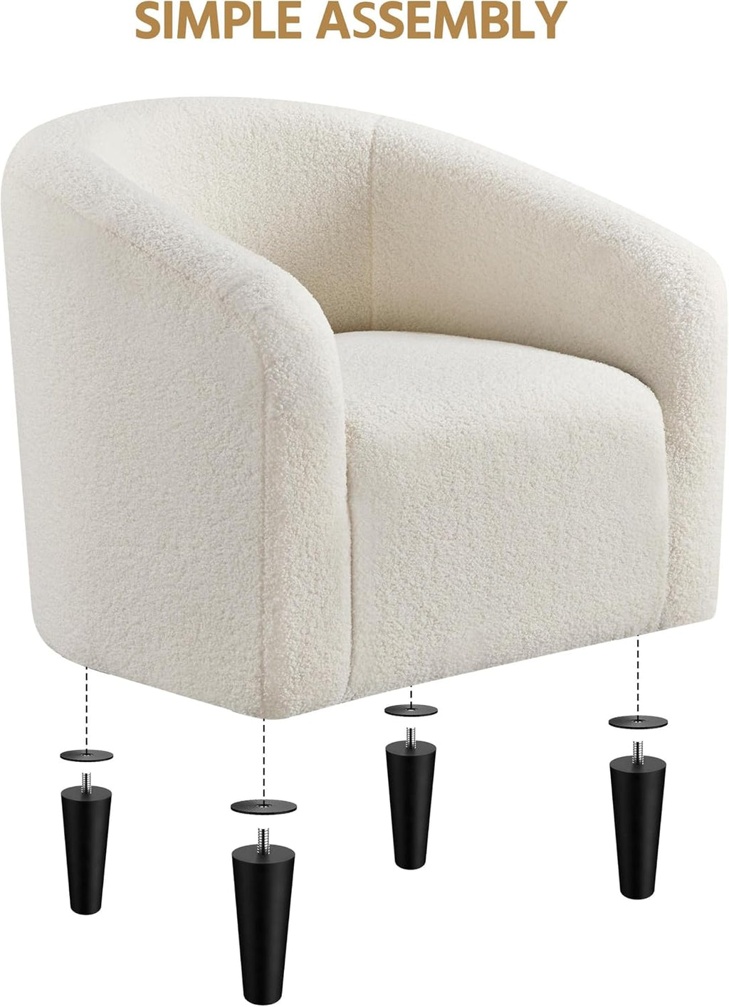 Yaheetech Small 25.5in Wide Sherpa Barrel Accent Chair for Bedroom, Ivory
