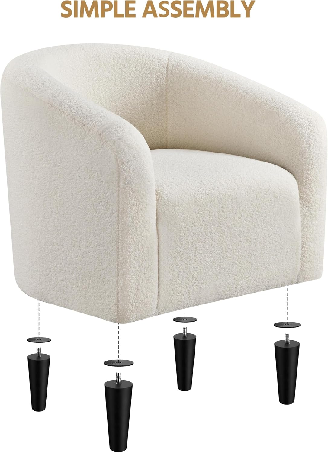 Yaheetech Small 25.5in Wide Sherpa Barrel Accent Chair for Bedroom, Ivory
