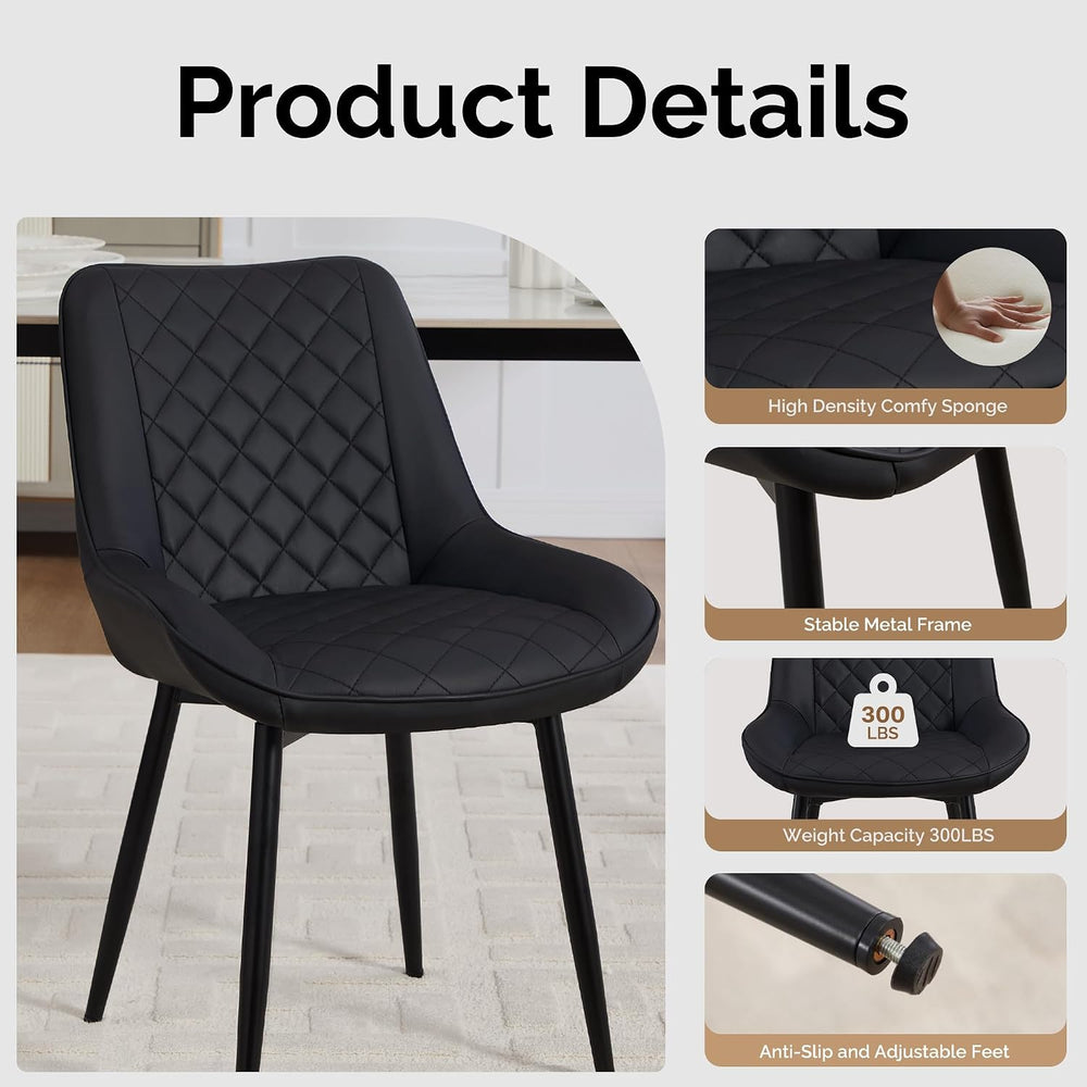 Dining Chair Set of 2, Modern Dining Chairs with Thick Cushions, Faux Leather...