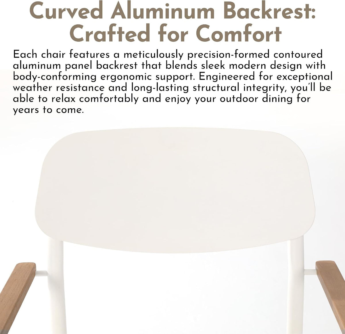 Modern Shade Luxury Outdoor Dining Chairs Set of 4, Fade Resistant, All-Aluminum Outdoor Chairs with FSC Teak Wood Armrests, Weather-Resistant Patio Chair with Quick Dry Cushion, White