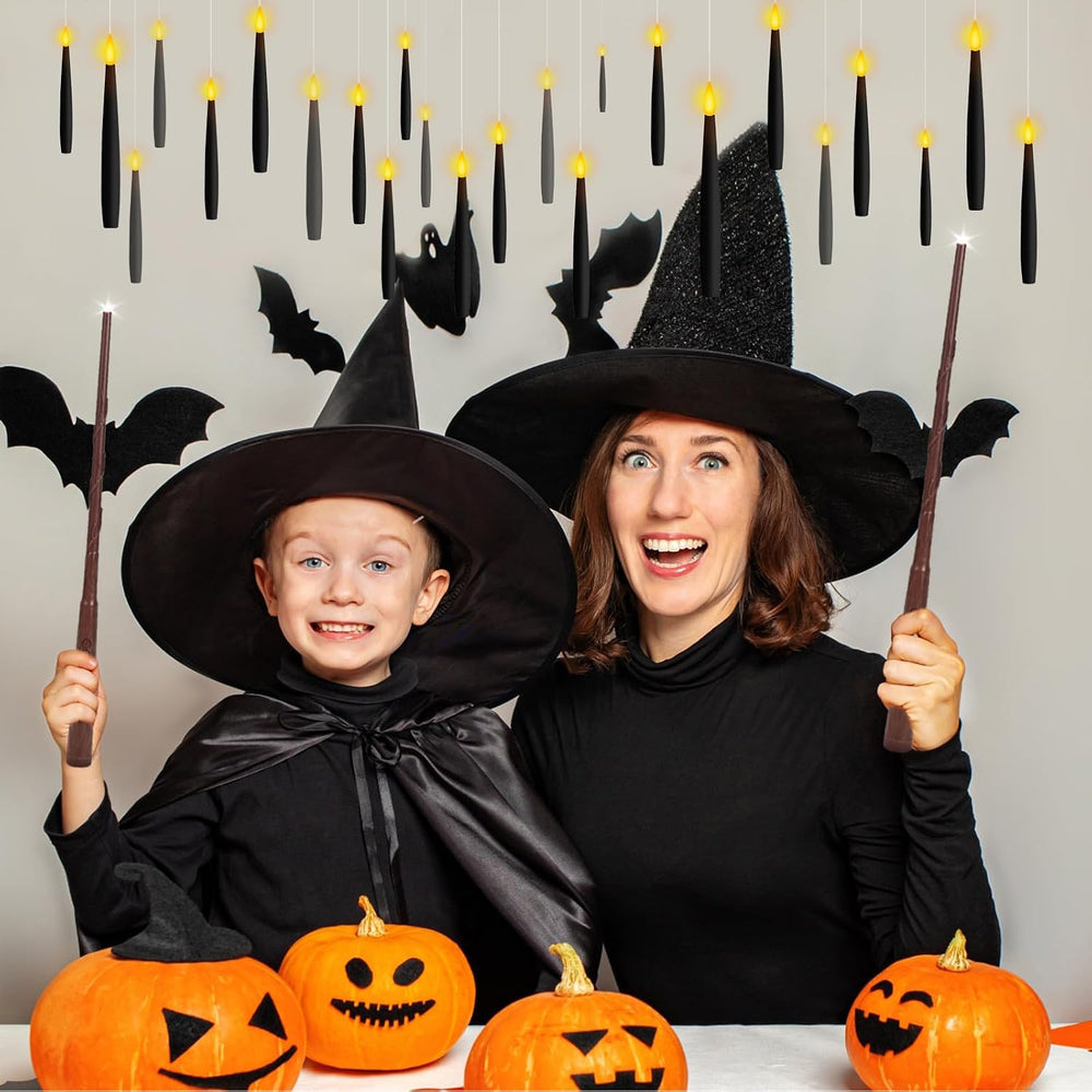 24Pcs Floating Candles with 2 Wand Remote Timer for Halloween Decor - Black