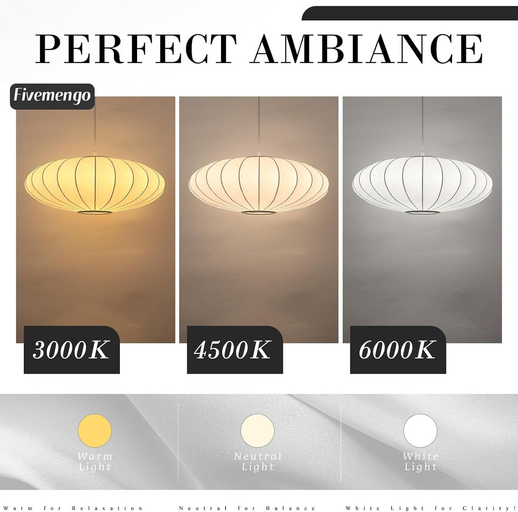 23.6in Lantern Pendant Light Bubble Saucer, White Imitation Silk