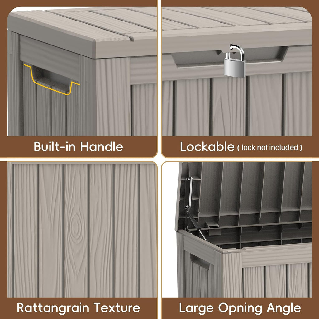LubanNese Outdoor Storage Box, Waterproof Deck Box, Outdoor Patio Storage Bin, Weatherproof (Grey, 90 Gallon)