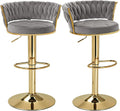 VECELO Bar Stools Set of 2, Adjustable Barstools Counter Height Stools with Back and Arm, Velvet Woven Kitchen Island Stools w/Gold Metal Leg & Base, 360° Swivel Bar Chair, Light Grey