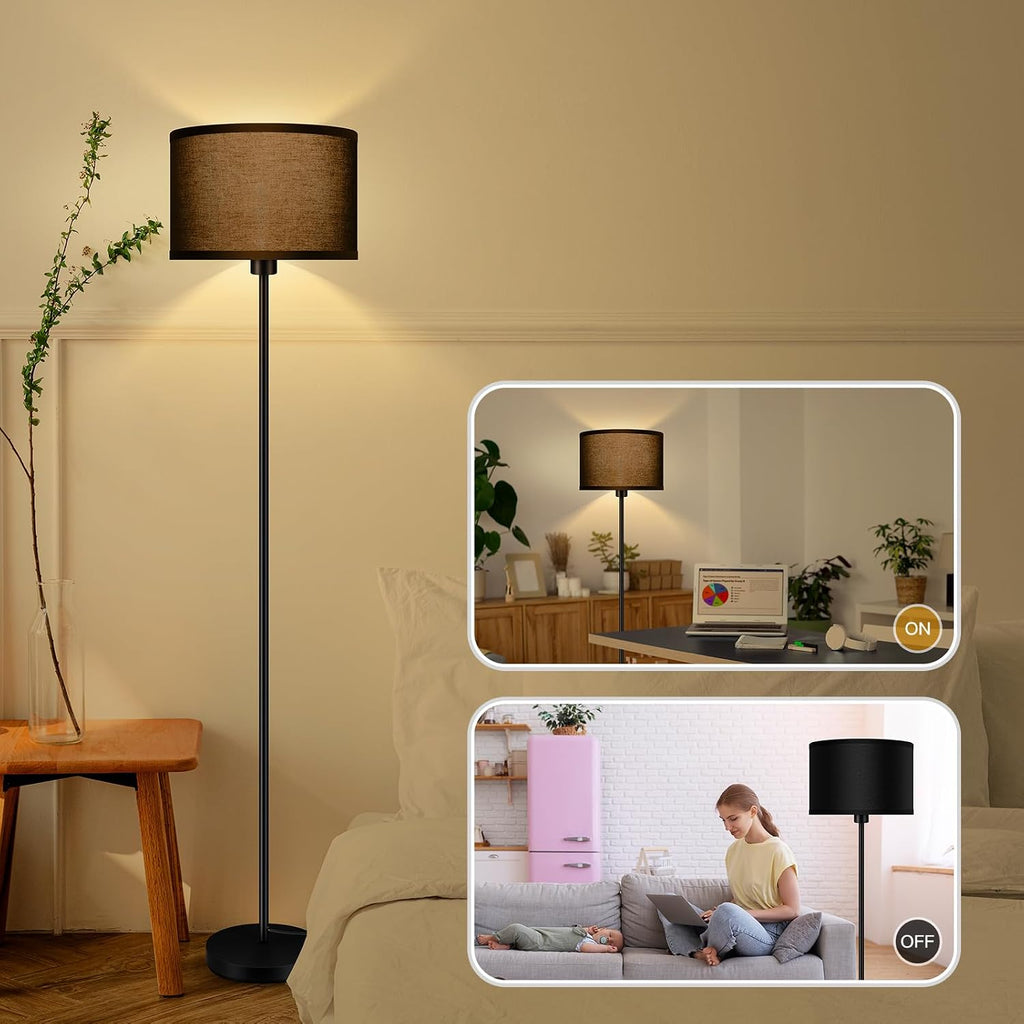 AUQUEE Floor Lamps for Living Room, Modern Standing Lamp, Black Lamp Shades, Foot Switch, Simple Pole Lamps Corner Lamp for Bedroom,Office, Living Room, Den, Bright Reading Floor Lamp(Without Bulb)