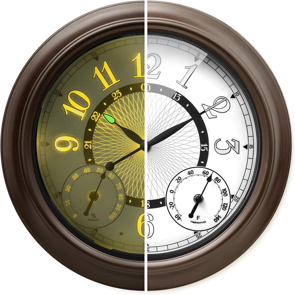 Pytha Sight 15 Inch Metal Illuminated Outdoor Clocks for Patio Waterproof