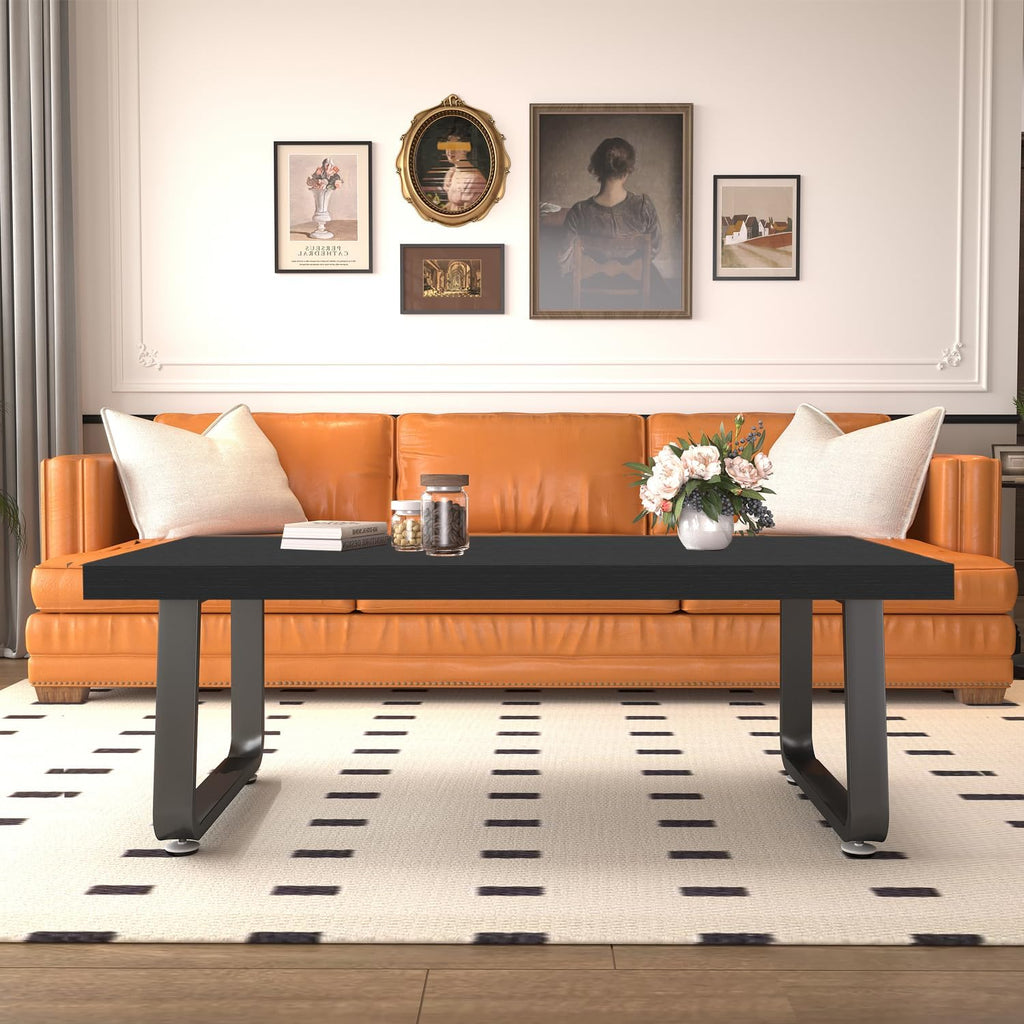 HSH 39" Wood Rectangle Coffee Table for Living Room, Black Oak