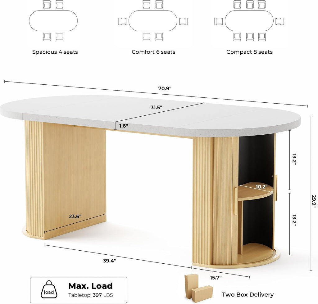 IRONCK 71" Oval Dining Table with Hidden Storage, Oak