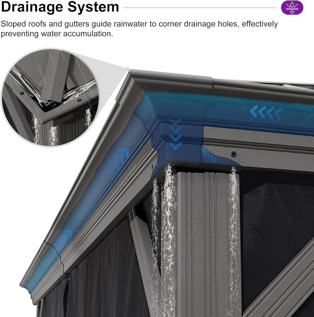 PURPLE LEAF Outdoor Gazebo 10' x 14' w/Lights & 4.7" Thick Post for Patio