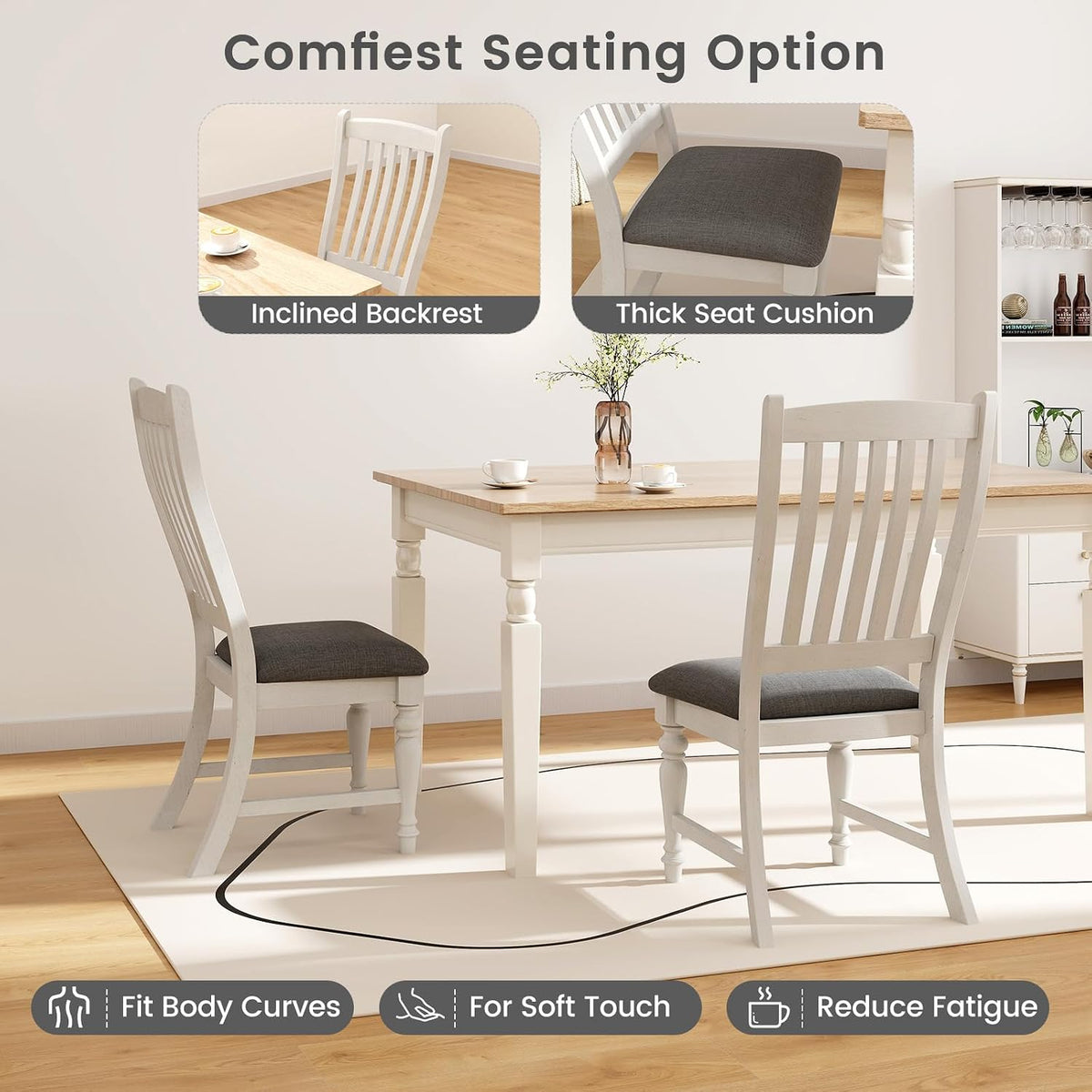 GIANTEX Wood Dining Chairs Set of 4, Farmhouse Kitchen Chairs, White