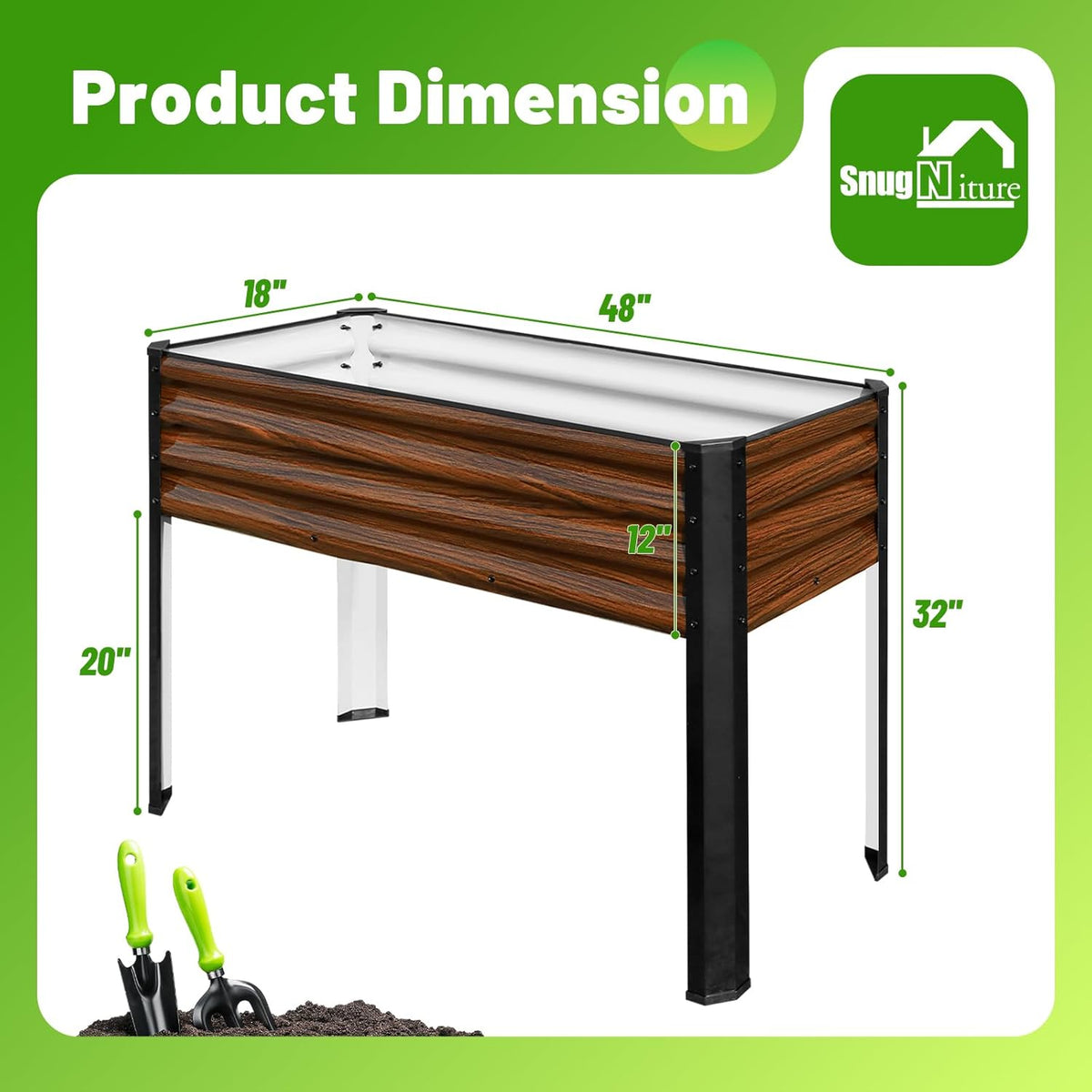 SnugNiture Raised Garden Bed with Legs, 48×18×32in, 2 Pack, Brown