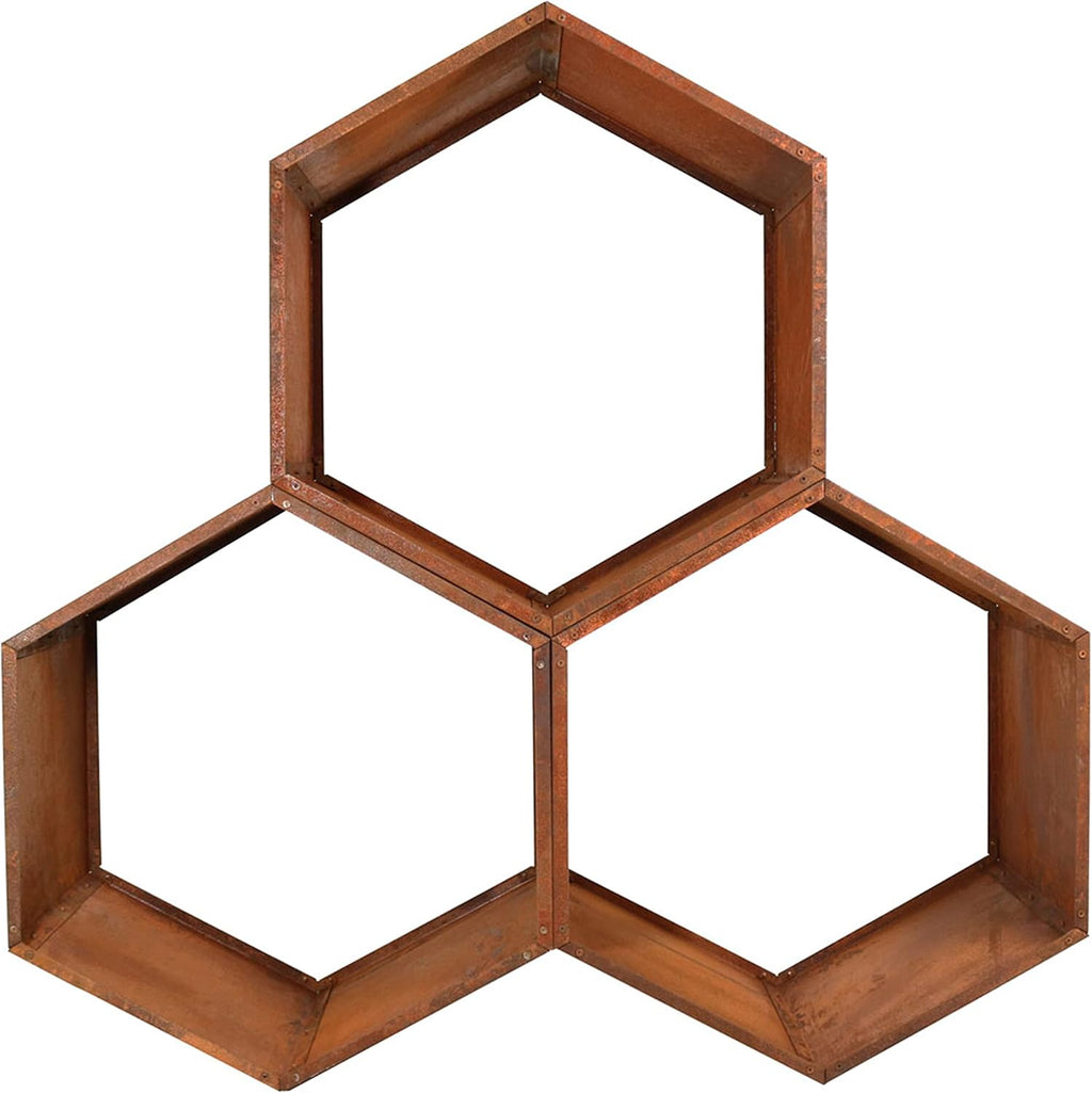 Sunnydaze Steel Outdoor Firewood Rack, 30” W, Hexagon, Bronze, Set of 3