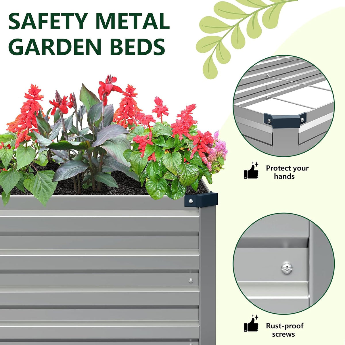 Vengarus 2PCS 9x3x1ft Galvanized Raised Garden Beds Kit,Planter Box Silver