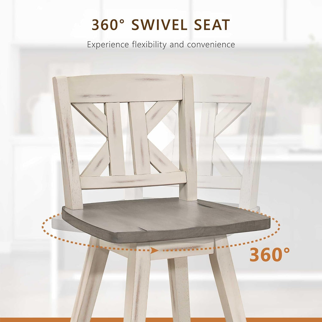 Lexicon Swivel Counter Height Stools Set of 2,KK Back,Antique White/Grey