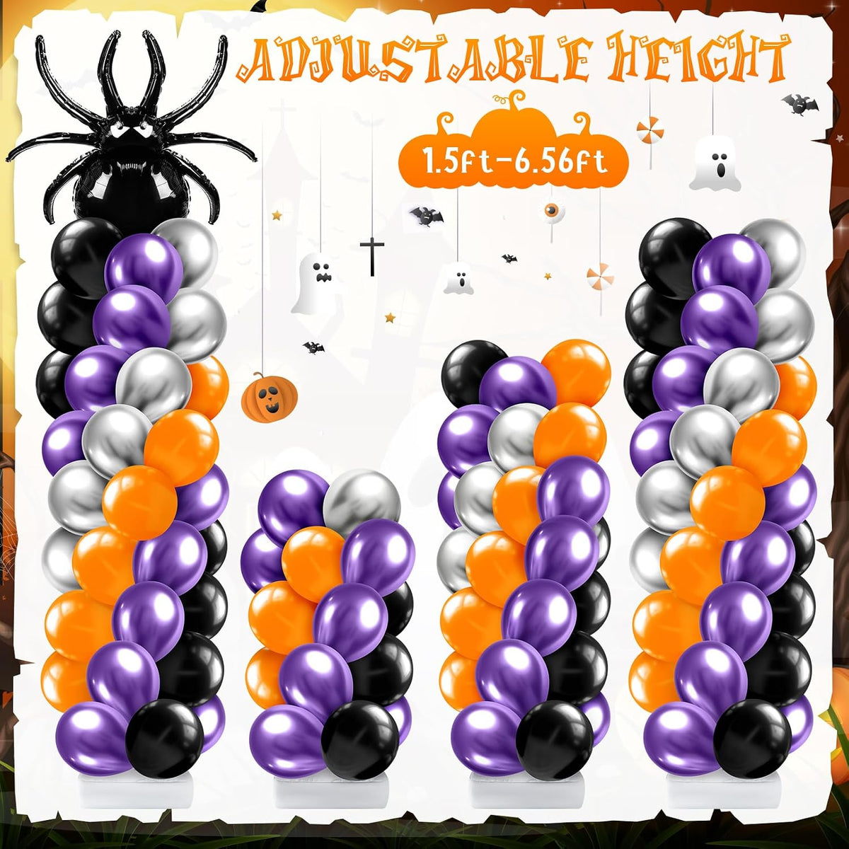 Kasyat 2 Sets Halloween Balloon Column Stand Kit with Pumpkin Spider