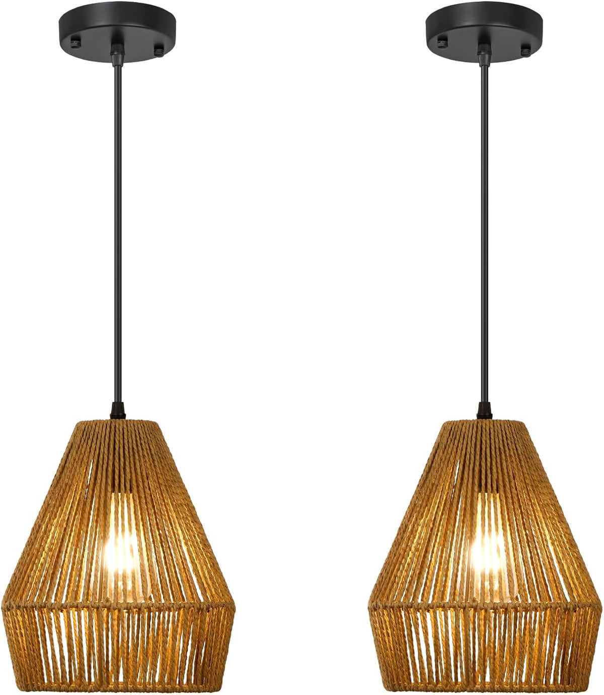 8.7'' Rattan Pendant Light Fixtures, Boho Basket Hanging Lights
