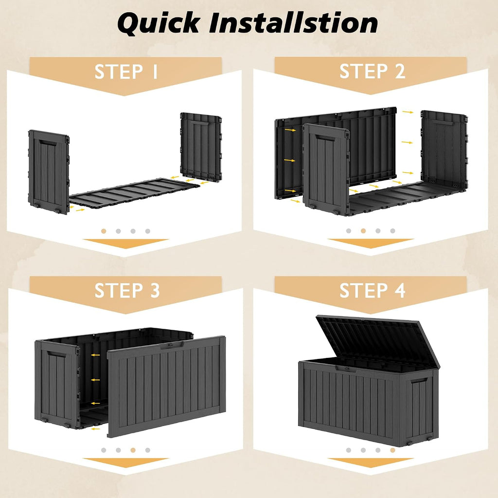 Fancyango 85 Gallon Large Outdoor Storage Deck Box Waterproof, Black