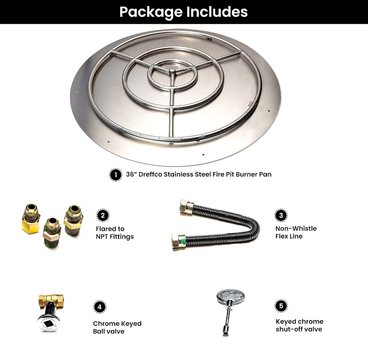 Stainless Steel Fire Pit Burner Pan Kit, NG, 36-Inch Burner Pan