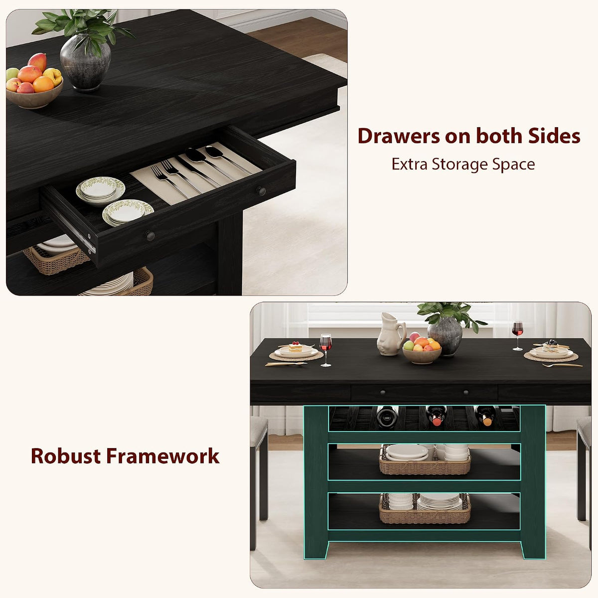 Garvee Rectangular Large Counter Height Dining Table with Storage for 4-6
