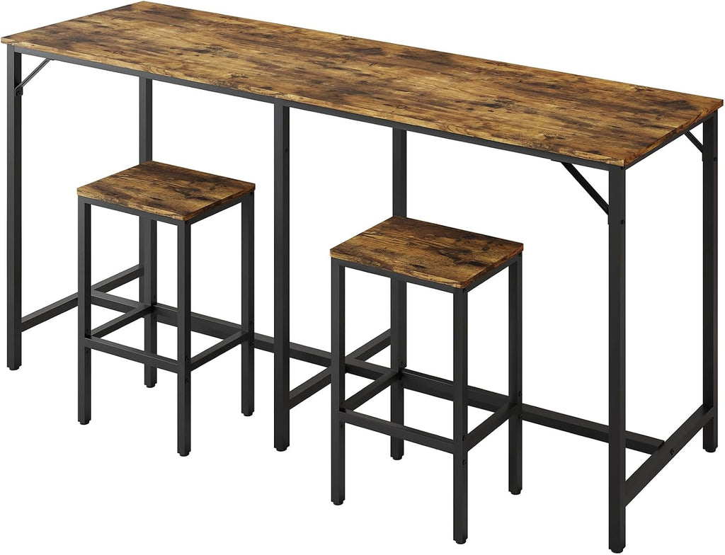 YATINEY 70.9" Bar Table and Chairs Set, Dining Table and Chair Sets, 3 Piece Counter Height Table and 2 Stools, Kitchen Table for Home Restaurant, Bar, Rustic Brown BT09BR