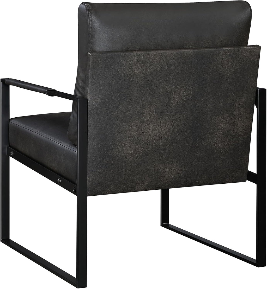 Lexicon Modern Faux Leather Accent Chair, Metal Frame, Dark Brown
