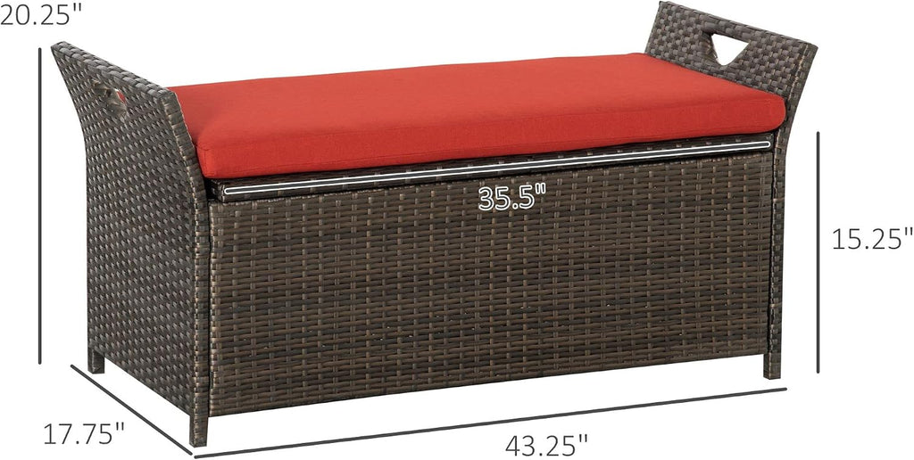 Outsunny 29 Gallon Patio Wicker Storage Bench Outdoor PE Rattan Red