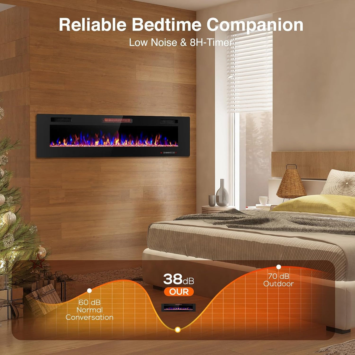 ZAFRO 50" Electric Fireplace with Remote Ultra-Thin & Quiet Wall-Mounted Recessed Heater, Adjustable 12-Color Flame, Brightness & Speed