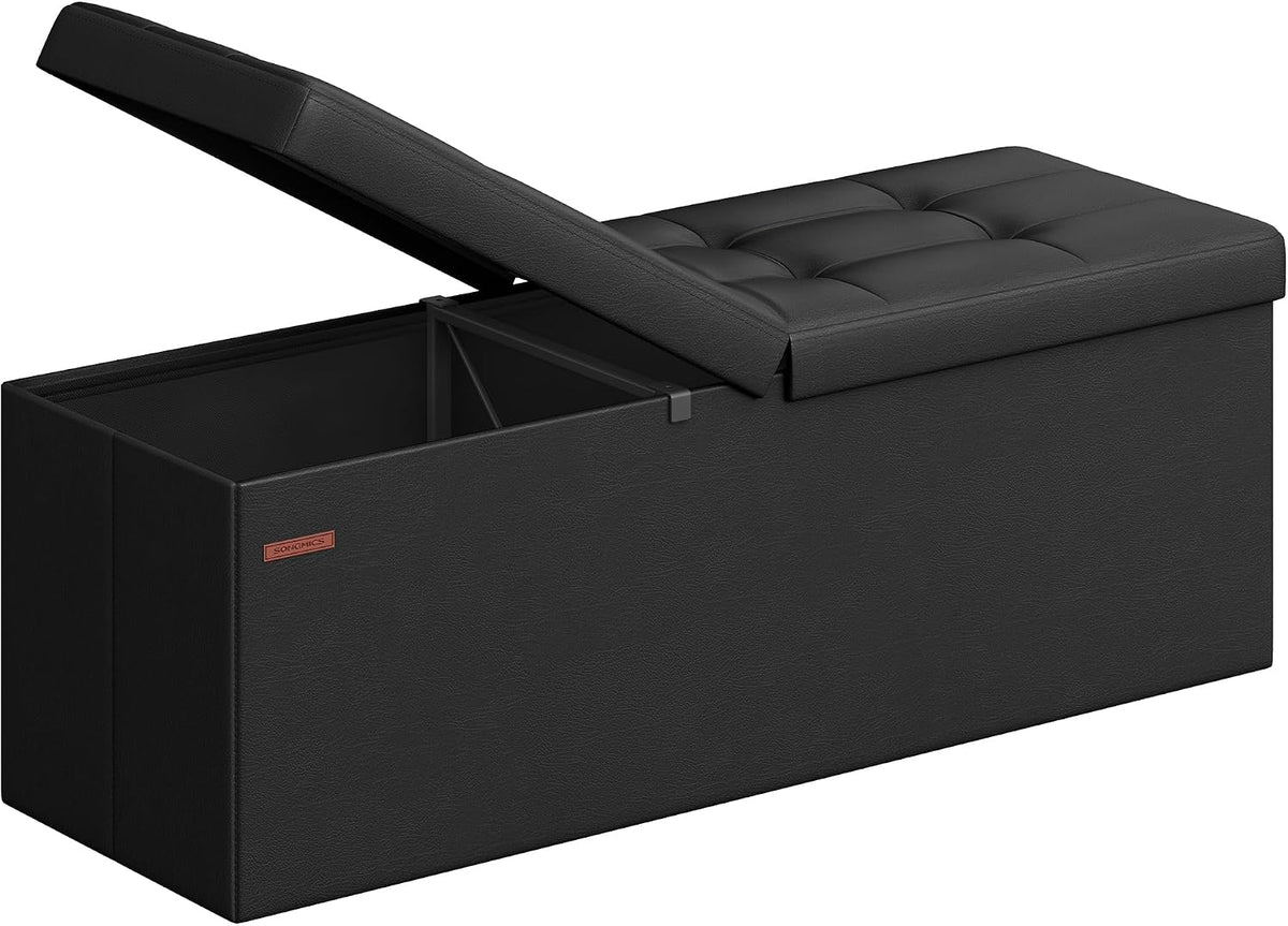 SONGMICS 43.3 Inches Folding Storage Ottoman Bench with Flipping Lid