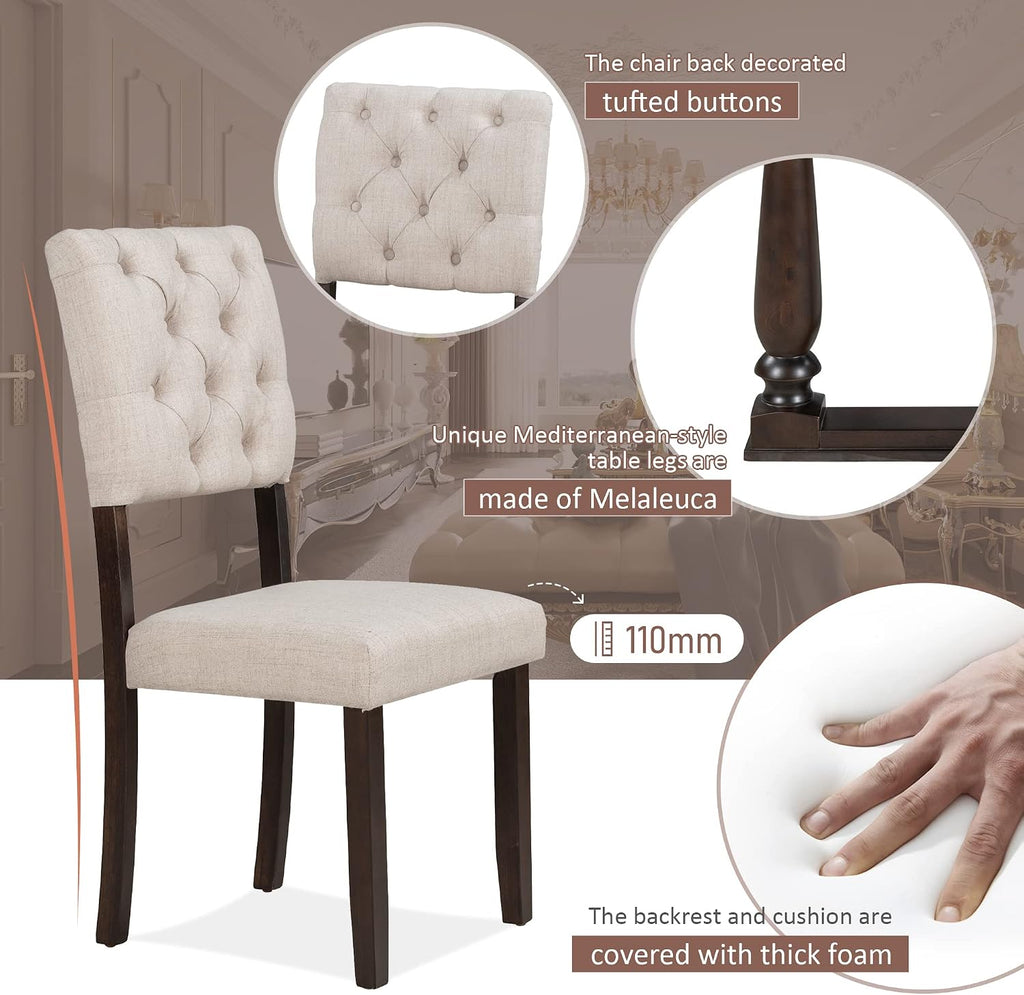 Merax 6 Pieces Dining Table Chair Set with Bench, Rectangle 4 Upholstered Chairs & a Wood Kitchen for Persons, Modern Style Room (Espresso+Beige)