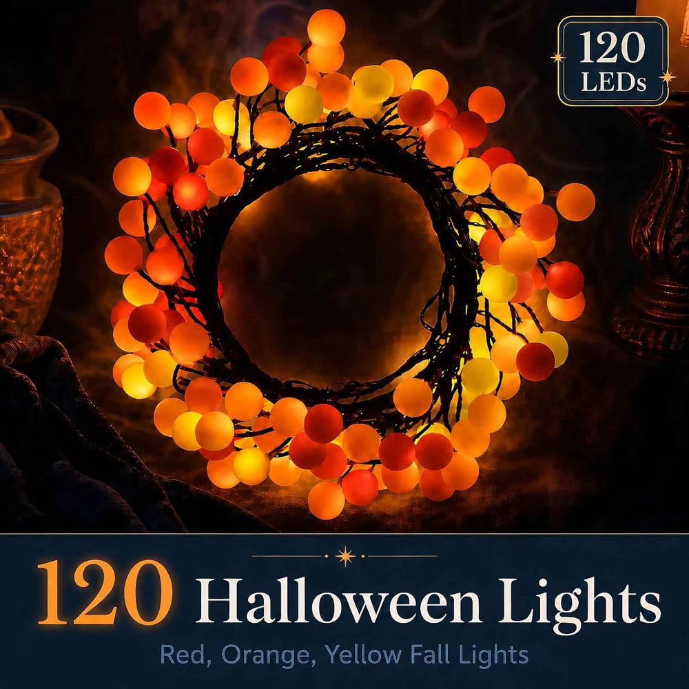 QBIS Halloween Lights, Orange Yellow Red, 120 Berry Cluster Lights,6.5ft