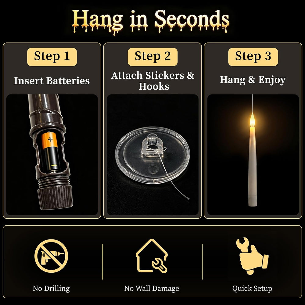 Halloween Floating Candles with Wand, 20 Pcs Flickering LED Hanging Candles