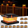 APONUO Solar Post Cap Lights with Flickering Flame & Warm White, 12-Pack for 4x4 Wood/Vinyl Posts, Solar Powered Deck & Fence Lights, Auto On/Off, IP65 Waterproof, Matte Black