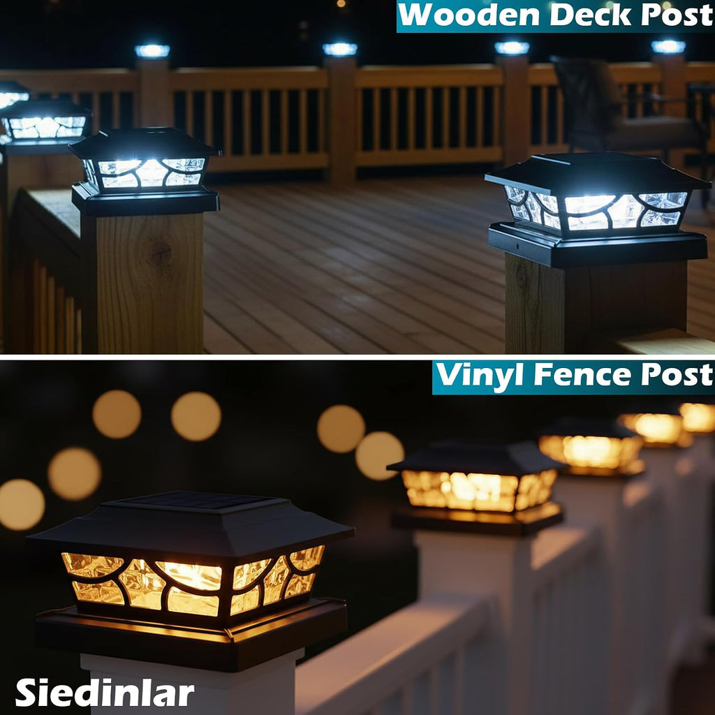 SIEDiNLAR Solar Post Lights Outdoor 4 Modes, 6 Pack Black, Warm/Cool White