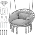 Monibloom Hanging Hammock Chair with Cushion, Macrame Swing Chair, Gray