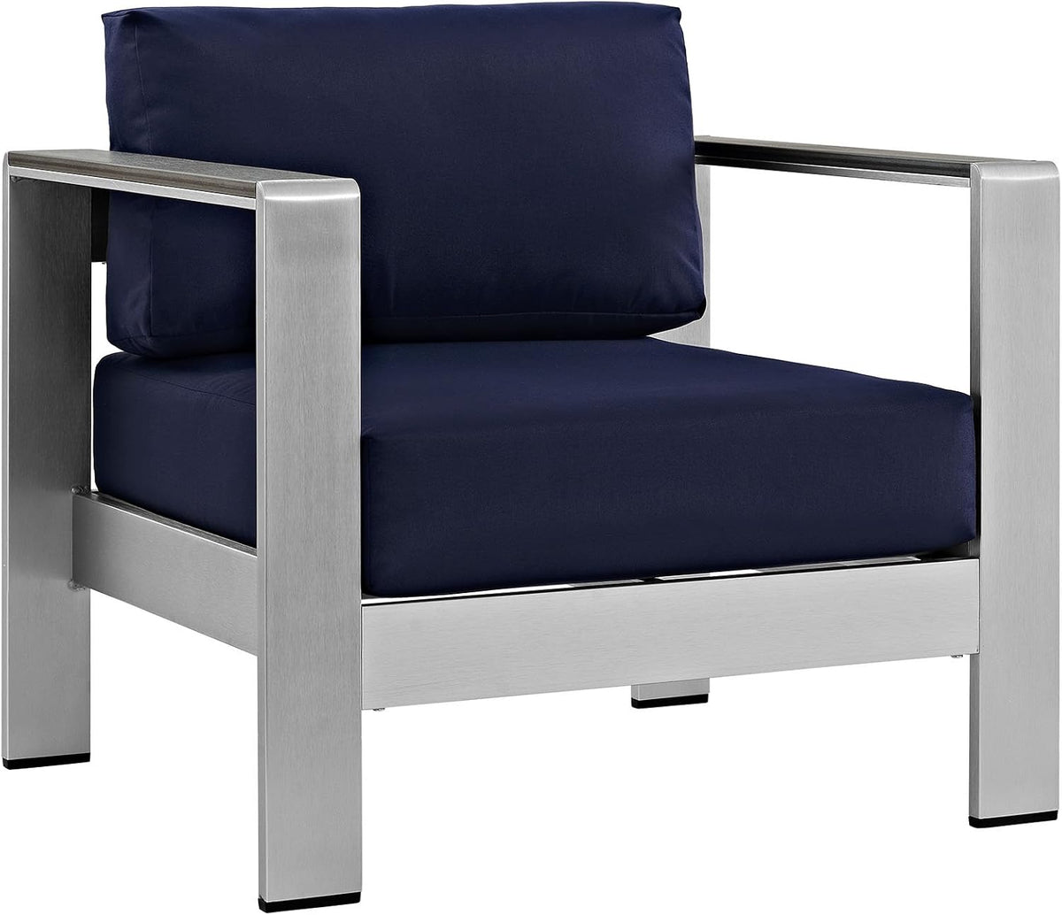 Lexmod Modway Shore 3-Piece Aluminum Outdoor Patio Furniture Set in Silver Navy