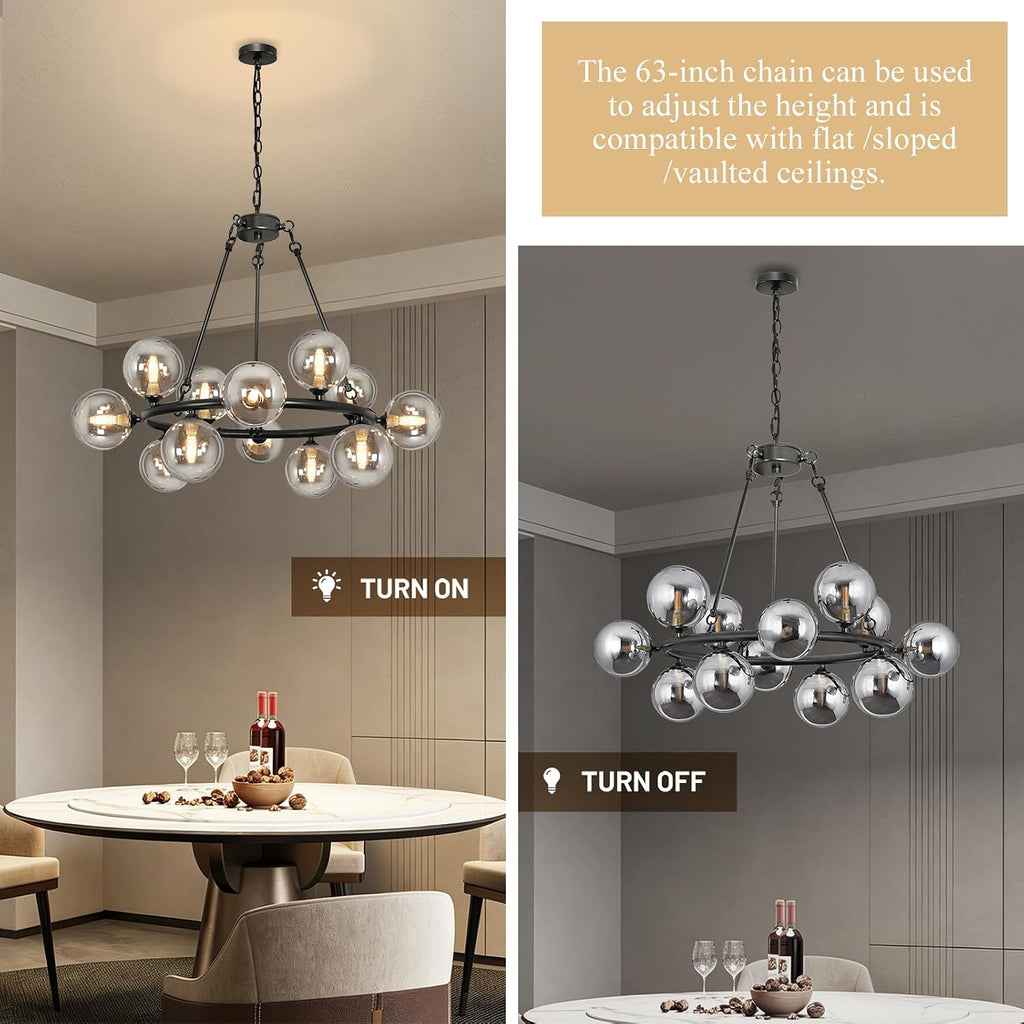 Wagon Wheel Chandelier Modern Sputnik Globe Dining Room Light Fixture 32''