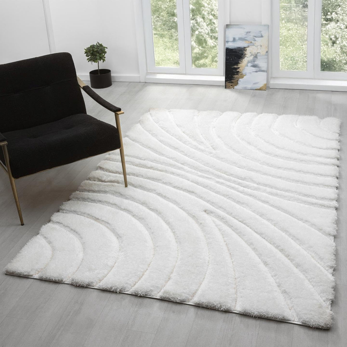 LUXE WEAVERS Modern Geometric Shag Area Rug Cream 5x7